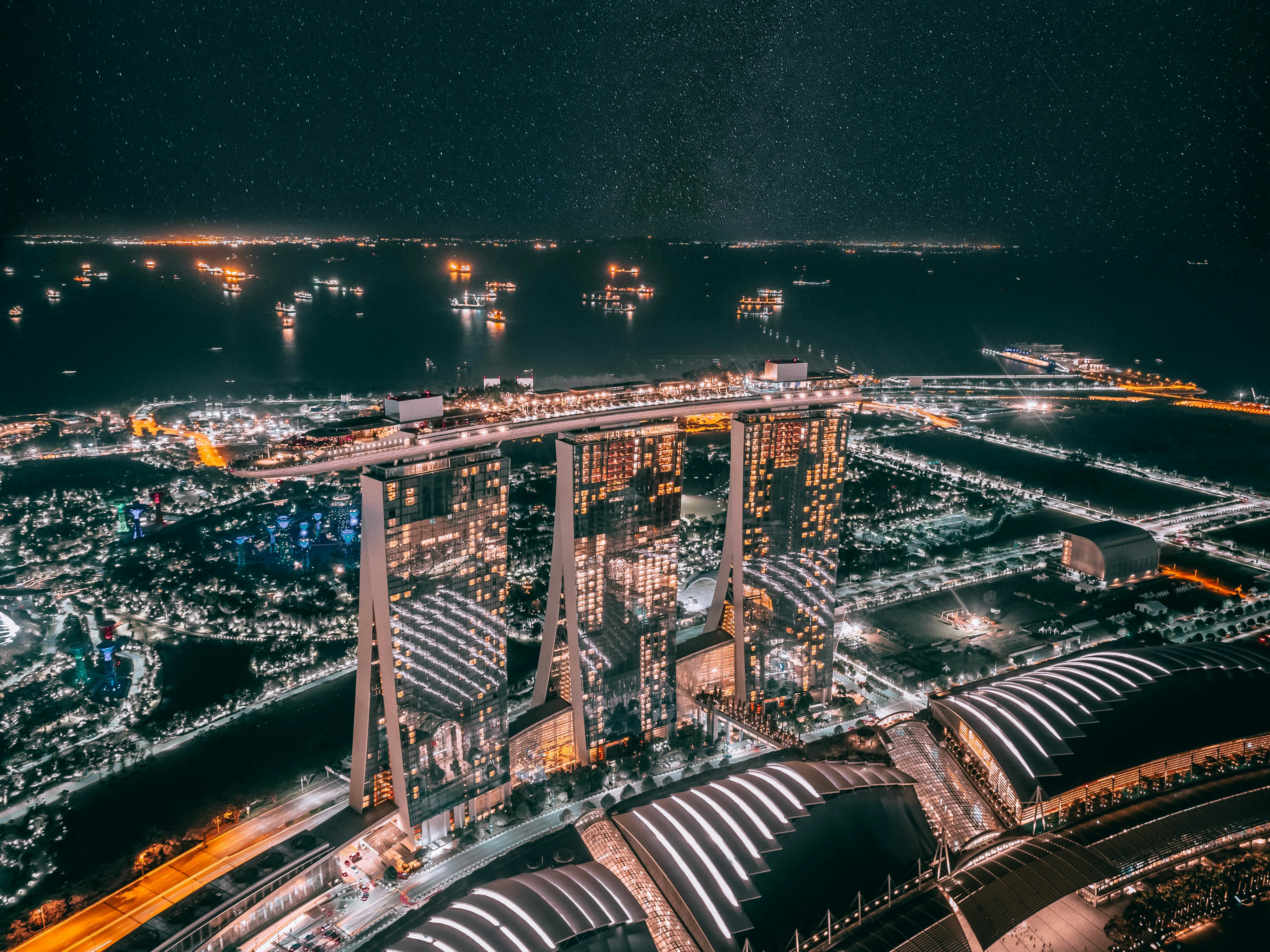 top view photo of buildings during night time